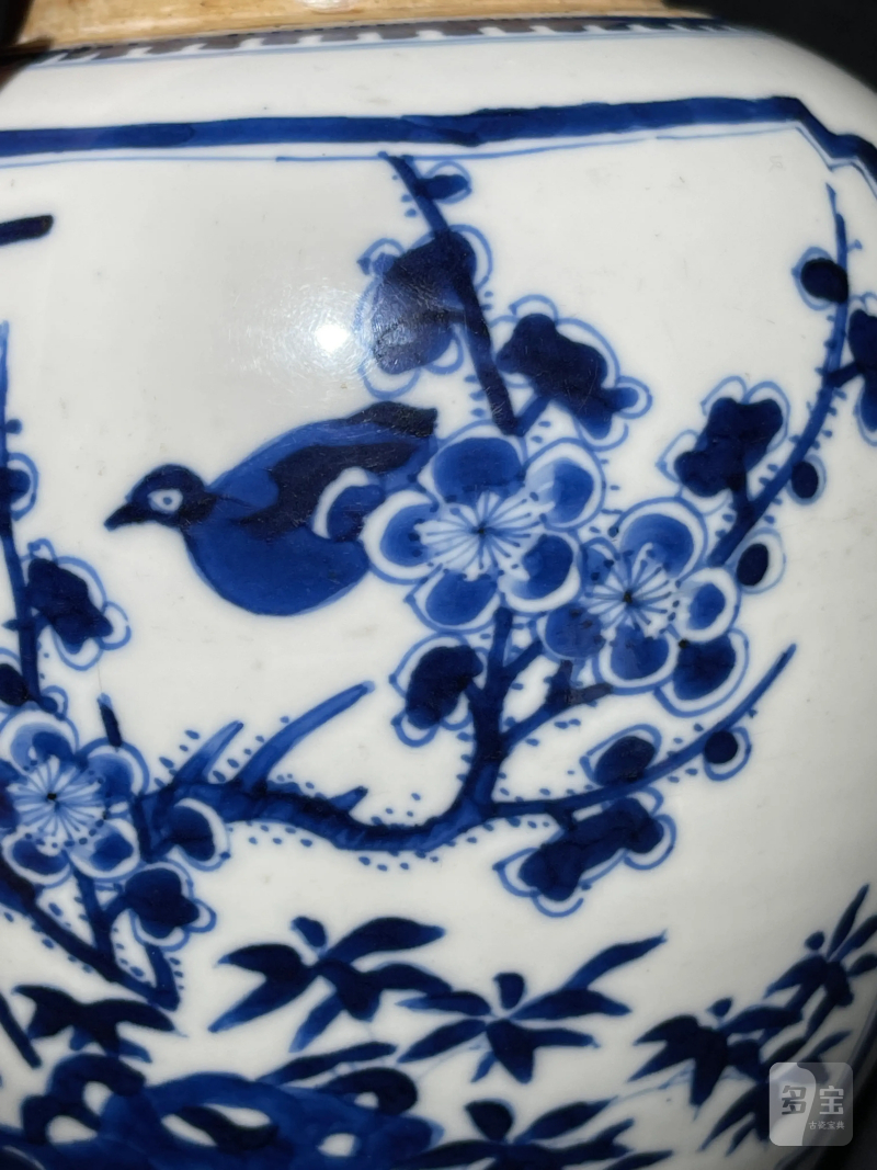 清康熙 青花仙人乘槎纹罐 - 图5